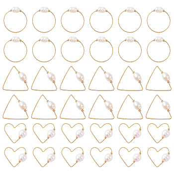 36Pcs 3 Style Copper Linking Rings, with Natural Cultured Freshwater Pearl, Triangle & Heart & Ring, Golden, 21~24.5x24~25x1mm, Inner Diameter: 19.5~23.5x21.5~23.5mm, 12pcs/style
