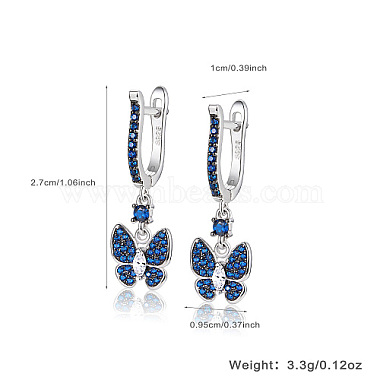 Anti-Tarnish Butterfly Rhodium Plated 925 Sterling Silver Micro Pave Cubic Zirconia Dangle Hoop Earrings(DX6488-3)-3