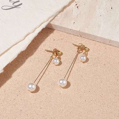 Aretes colgantes con perla de concha doble(EJEW-TA00070)-3