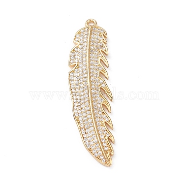 Real 18K Gold Plated Clear Feather Brass+Cubic Zirconia Big Pendants