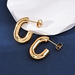 201 Stainless Steel Half Hoop Earrings, Stud Earrings, with 304 Stainless Steel Pin and Ear Nuts, Oval, Golden, 22x16x4.7mm, Pin: 0.8mm(EJEW-C501-16G-A)