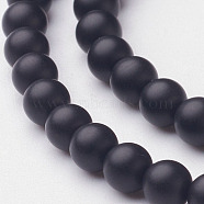 Natural Black Agate Beads Strands, Grade A, Frosted, Round, Dyed & Heated, 4mm, Hole: 1mm, about 95pcs/strand, 15.5 inch(X-G-D543-4mm)