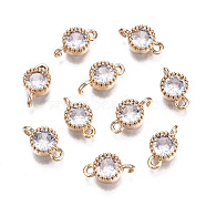 Brass Micro Pave Clear Cubic Zirconia Links Connectors, Long-Lasting Plated, Cadmium Free & Lead Free, Flat Round, Light Gold, 13.5x7.5x4.5mm, Hole: 1.6mm(KK-S359-145A-RS)