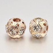 Brass Round European Beads, with Glass Rhinestones, Rose Gold, 12x10mm, Hole: 4.5mm(X-OPDL-M005-A-RG)