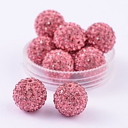 Grade A Rhinestone Pave Disco Ball Beads, for Unisex Jewelry Making, Round, Rose, PP13(1.9~2mm), 16mm, Hole: 1.5mm(RB-Q105-6)