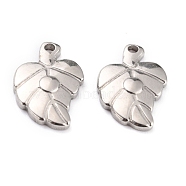 304 Stainless Steel Pendants, Leaf, Stainless Steel Color, 20.5x13.5x3mm, Hole: 1.8mm(STAS-O145-35P)
