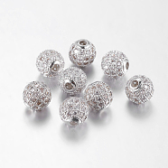Brass Cubic Zirconia Beads, Round, Platinum, 8mm, Hole: 1.5mm(ZIRC-F001-02P)
