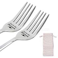 CREATCABIN 2Pcs 410 Stainless Steel Forks, with 1Pc Burlap Packing Pouches, Heart Pattern, Forks: 210x27mm, 2pcs(AJEW-CN0001-25D)