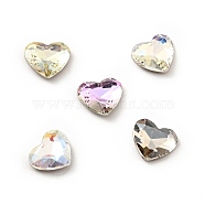 K9 Glass Rhinestone Cabochons, Flat Back & Back Plated, Faceted, Heart, Mixed Color, 7.3x8x3mm(RGLA-F072-B)
