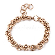 Ion Plating(IP) 304 Stainless Steel Rolo Chain Bracelets, with Lobster Claw Clasps, Rose Gold, 7 inch(17.7cm), 8.5mm(BJEW-F433-01RG)
