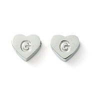 316 Surgical Stainless Steel Beads, Love Heart with Letter Bead, Stainless Steel Color, Letter G, 5.5x6.5x2.5mm, Hole: 1.4mm(STAS-R230-01G-P)