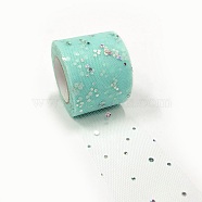 Glitter Sequin Deco Mesh Ribbons, Tulle Fabric, Tulle Roll Spool Fabric For Skirt Making, Light Cyan, 2 inch(5cm), about 25yards/roll(22.86m/roll)(OCOR-P010-A-C54)
