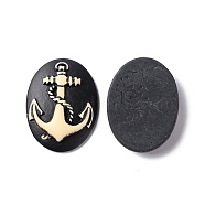 Halloween Cameos Opaque Resin Cabochons, Oval, Black, Anchor & Helm Pattern, 38.5x29x6mm(RESI-C017-01J)