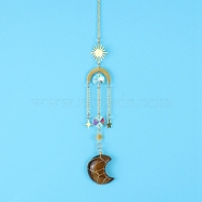 Tiger Eye Moon Sun Catcher Hanging Ornaments, with Brass Star & Sun, for Home, Garden Decoration, 400mm(HJEW-PW0002-11E)