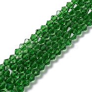 Imitation #5301 Bicone Beads, 6mm Faceted Bicone Glass Beads Strands, Lime Green, 6x6mm, Hole: 1.2mm, about 47~48pcs/strand, 10.24 inch~10.43 inch(26~26.5cm)(X-GLAA-S026-6mm-01)