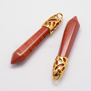 Natural Red Jasper Big Pointed Pendants, with Alloy Findings, Bullet, Golden, 57~63x13x10mm, Hole: 3x4mm(G-D860-C20-G)