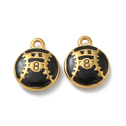 Ion Plating(IP) 304 Stainless Steel Pendants, with Enamel, Real 18K Gold Plated, Baseball with Number 8 Charm, Black, 17x14x4mm, Hole: 1.6mm(STAS-R008-07G-04)