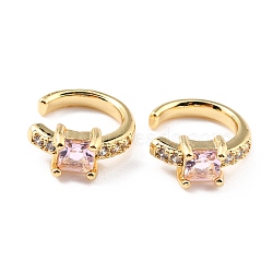 Brass Micro Pave Cubic Zirconia Cuff Earrings, Real 18K Gold Plated, Ring, Pink, 13x2.5mm(EJEW-K086-02G-07)