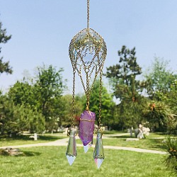 K9 Glass Pendant Decorations, Hanging Suncatchers, for Home Garden Decorations, Cone & Bullet, Medium Orchid, 270~280mm(PW-WG59222-02)