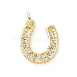 Brass Micro Pave Cubic Zirconia U Shape Charms, with Jump Ring, Horse Shoe Charm, Golden, 15x12x2mm, Hole: 2.8mm(KK-C012-24G)
