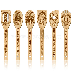 6Pcs Bamboo Spoons & Knifes & Forks, Flatware for Dessert, Animals, 60x300mm, 6 style, 1pc/style, 6pcs/set(AJEW-WH0411-022)