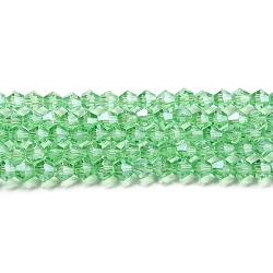 Transparent Electroplate Glass Beads Strands, Pearl Luster Plated, Faceted, Bicone, Light Green, 3x2.5mm, Hole: 0.7mm, about 162~185pcs/strand, 12.76~14.61 inch(32.4~37.1cm)(GLAA-F029-2mm-C24)