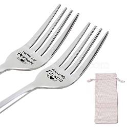 CREATCABIN 2Pcs 410 Stainless Steel Forks, with 1Pc Burlap Packing Pouches, Heart Pattern, Forks: 210x27mm, 2pcs(AJEW-CN0001-25D)