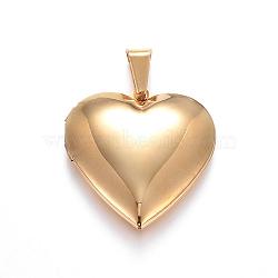 316 Stainless Steel Locket Pendants, Heart, Real 18k Gold Plated, 29x29x7mm, Hole: 9x5mm, Inner: 21x20mm(STAS-N0016-04G)