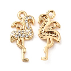 Brass Micro Pave Cubic Zirconia Pendants, Flamingo Charm, Real 18K Gold Plated, 19x8x2mm, Hole: 1.5mm(KK-F860-05G)