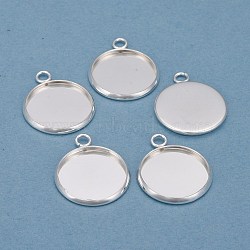 304 Stainless Steel Pendant Cabochon Settings, Plain Edge Bezel Cups, Flat Round, Silver, Tray: 16mm, 21.5x18x2mm, Hole: 2.2mm(STAS-F191-14S-E)