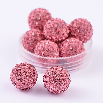 Grade A Rhinestone Pave Disco Ball Beads, for Unisex Jewelry Making, Round, Rose, PP13(1.9~2mm), 16mm, Hole: 1.5mm