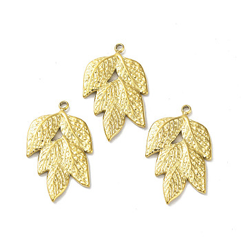 304 Stainless Steel Pendants, Leaf Charm, Golden, 25x15x1.5mm, Hole: 1.4mm