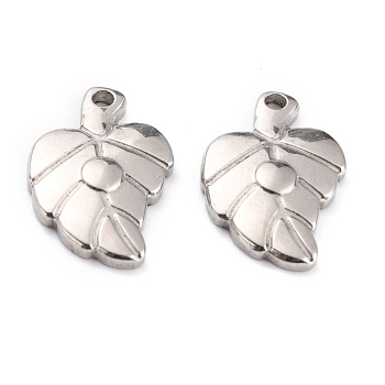 304 Stainless Steel Pendants, Leaf, Stainless Steel Color, 20.5x13.5x3mm, Hole: 1.8mm