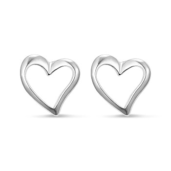 SHEGRACE Sweety Girls Elegant Heart Rhodium Plated 925 Sterling Silver Ear Studs, Platinum, 13mm, Heart: 6.5x8mm, Pin: 0.8mm