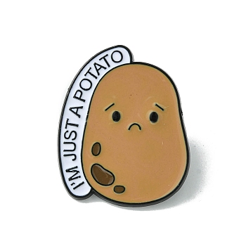 Black Alloy Brooches, Potato with Word Enamel Pins, for Backpack Clothes, Peru, 30x24x1.5mm