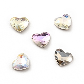 K9 Glass Rhinestone Cabochons, Flat Back & Back Plated, Faceted, Heart, Mixed Color, 7.3x8x3mm