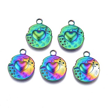 Rack Plating Rainbow Color 304 Stainless Steel Pendant Rhinestone Settings, Heart, 19.5x15.5x2.5mm, Hole: 2.5mm, Fit For 0.8mm Rhinestone