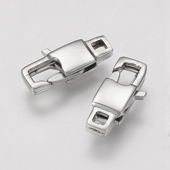 304 Stainless Steel Lobster Claw Clasps, Rectangle, Stainless Steel Color, 15x7x3.5mm, Hole: 2mm