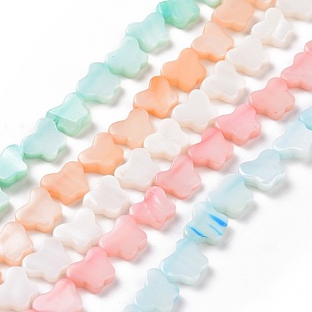 Natural Freshwater Shell Beads Strands, Dyed, Butterfly, Mixed Color, 8x10x2.5mm, Hole: 0.8mm, about 40pcs/strand, 15.39''(39.1cm)