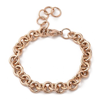 Ion Plating(IP) 304 Stainless Steel Rolo Chain Bracelets, with Lobster Claw Clasps, Rose Gold, 7 inch(17.7cm), 8.5mm