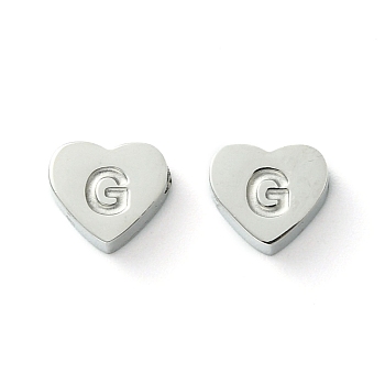 316 Surgical Stainless Steel Beads, Love Heart with Letter Bead, Stainless Steel Color, Letter G, 5.5x6.5x2.5mm, Hole: 1.4mm