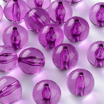 Transparent Acrylic Beads, Round, Magenta, 20x19mm, Hole: 3mm, about 111pcs/500g