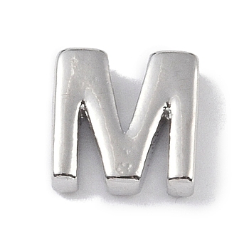 Brass Pendants, Letter Charms, Platinum, Letter M, 8.5x8.5x3mm, Hole: 1.5mm