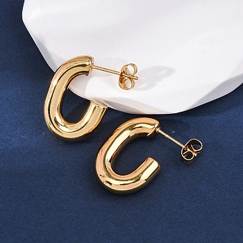 201 Stainless Steel Half Hoop Earrings, Stud Earrings, with 304 Stainless Steel Pin and Ear Nuts, Oval, Golden, 22x16x4.7mm, Pin: 0.8mm