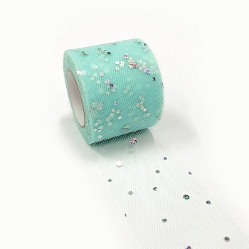 Glitter Sequin Deco Mesh Ribbons, Tulle Fabric, Tulle Roll Spool Fabric For Skirt Making, Light Cyan, 2 inch(5cm), about 25yards/roll(22.86m/roll)