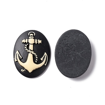 Halloween Cameos Opaque Resin Cabochons, Oval, Black, Anchor & Helm Pattern, 38.5x29x6mm