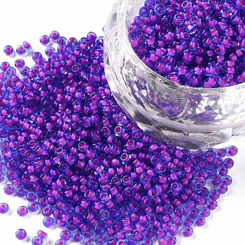 12/0 Grade A Round Glass Seed Beads, Transparent Inside Colours, Blue Violet, 2x1.5mm, Hole: 0.7mm, about 5388pcs/50g