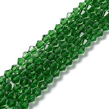 Imitation #5301 Bicone Beads, 6mm Faceted Bicone Glass Beads Strands, Lime Green, 6x6mm, Hole: 1.2mm, about 47~48pcs/strand, 10.24 inch~10.43 inch(26~26.5cm)