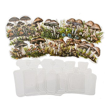 Mushroom with Bottle Waterproof PET Stickers, Decorative Stickers, for Water Bottles, Laptop, Luggage, Cup, Computer, Mobile Phone, Skateboard, Guitar Stickers, Camel, 45~98x43.5~81x0.1mm, 30pcs/set