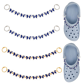 1 Set Alloy Enamel Butterfly with Evil Eye Link Shoe Decoration Chain, with Iron Loose Leaf Hinged Rings, Blue, 212~215mm, 2 colors, 2pcs/color, 4pcs/set
